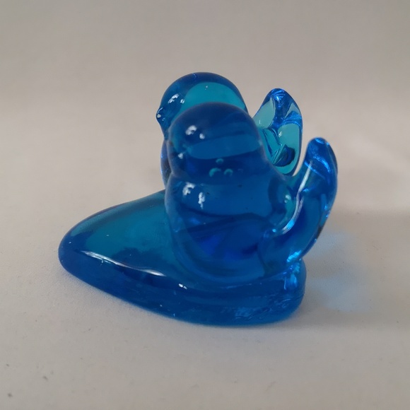 Vintage Blue Birds of Happiness Glass Figure Two Birds w Heart, Signed Leo Ward - Picture 3 of 6